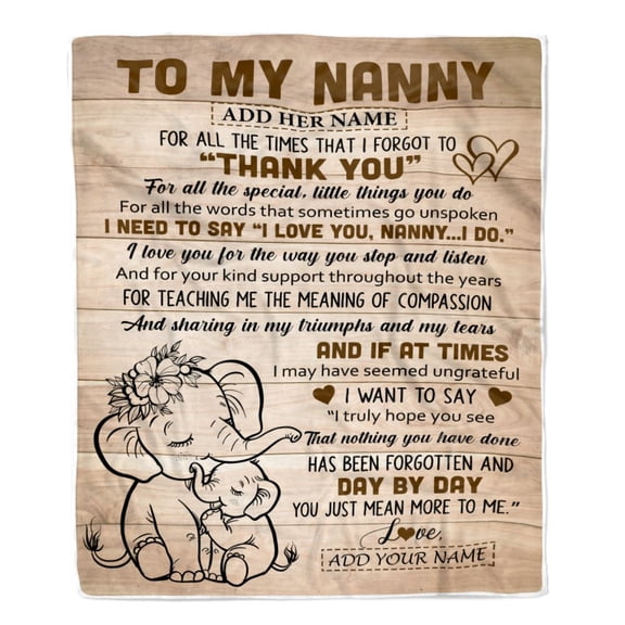 To My Nanny Blanket From GrandElephant Thank You Best Nanny Birthday Mothers Day Name Fleece Blanket, 30x40in Fleece Blanket