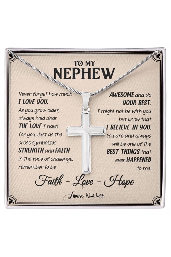 To My Nephew Cross From Aunt Uncle Strength And Faith Nephew Birthday New Year Graduation Box Message Card, Multi Cross Necklace