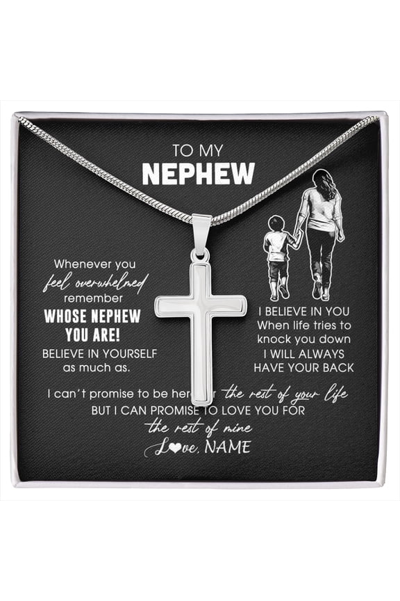 To My Nephew From Aunt Auntie Whenever You Feel Overwhelmed Nephew Pendant Jewelry Birthday Box Message Card, Multi Cross Necklace