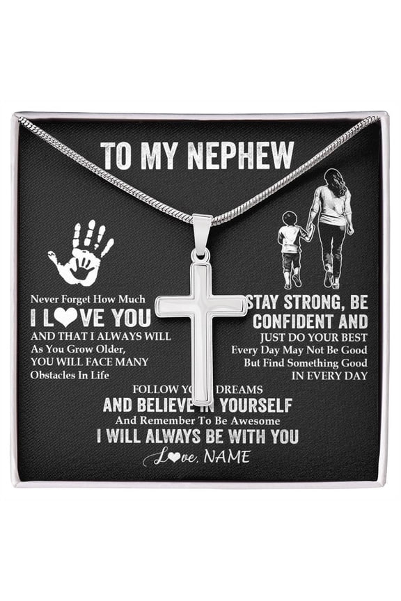 To My Nephew I Love You Forever From Aunt Nephew Birthday Thanksgiving Graduation Box Message Card, Multi Cross Necklace