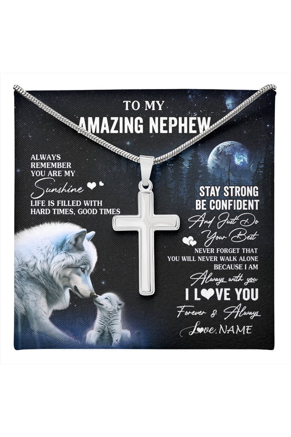 To My Nephew Necklace From Aunt Uncle Moon Wolf Nephew Birthday Gifts Graduation Christmas Customized Gift Box Message Card