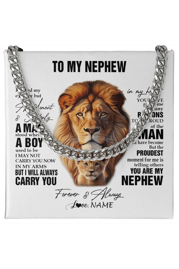 To My Nephew Necklace Lion I Closed My Eyes, White Cuban Link Necklace