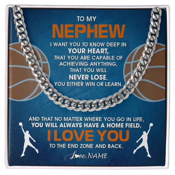To My Nephew Necklace Never Lose Basketball, White Cuban Link Necklace