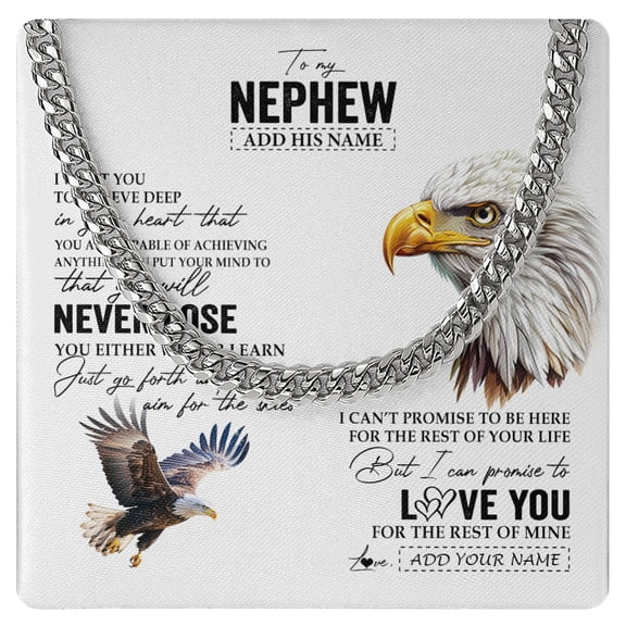To My Nephew Necklace You Will Never Lose Eagle, Gold Cuban Link Necklace