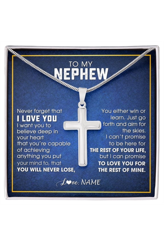 To My Nephew from Aunt Uncle Never Forget That I Love You Nephew Birthday Graduation Jewelry Box Message Card, Multi Cross Necklace