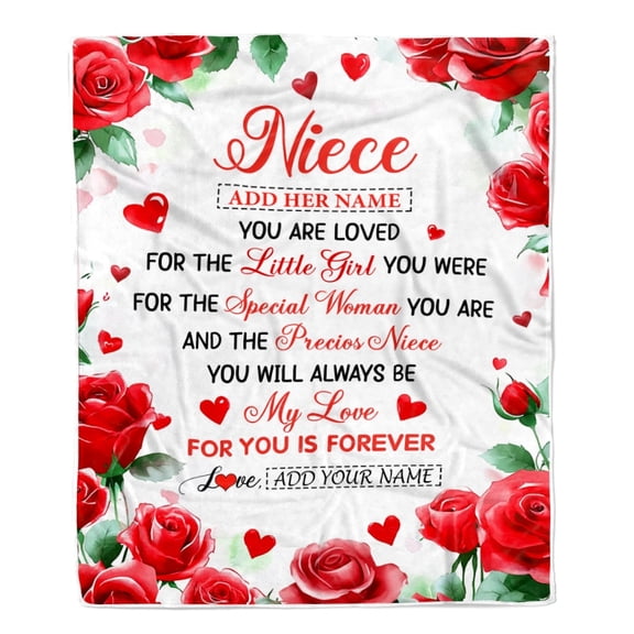 To My Niece Blanket From Aunt Uncle Rose Flower Present For Birthday Niece Graduation Fleece Blanket, 30x40in Fleece Blanket