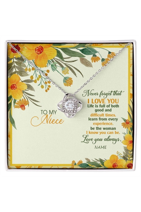 To My Niece Necklace Flower Never Forget I Love You, White Love Knot Necklace