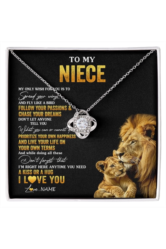 To My Niece Necklace From Aunt And Uncle Lion Wish, White Love Knot Necklace