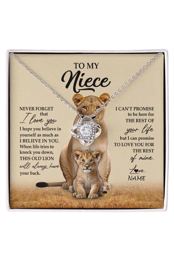 To My Niece Necklace Lion Never Forget I Love You, White Love Knot Necklace
