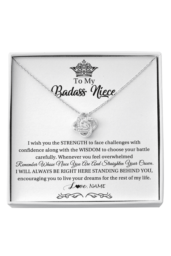 To My Niece Necklace Straighten Your Crown, White Love Knot Necklace