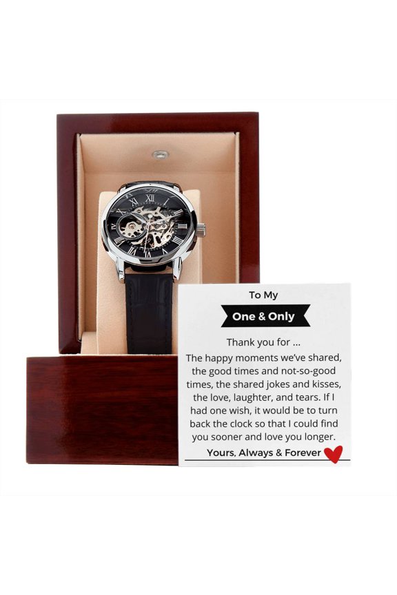 To My One & Only - Thank You - Gift Watch - Men's Openwork Watch - Mahogany Gift Box
