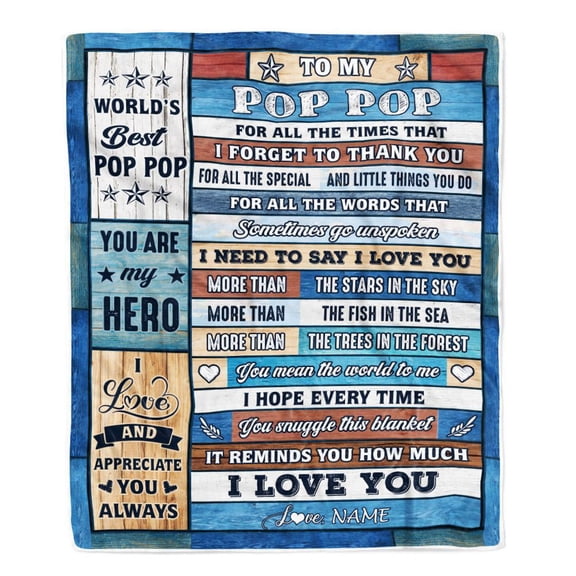 To My Pop Pop Blanket From Grandchildren GrandWood Best Great Pop Pop Birthday Fleece Blanket, 30x40in Fleece Blanket
