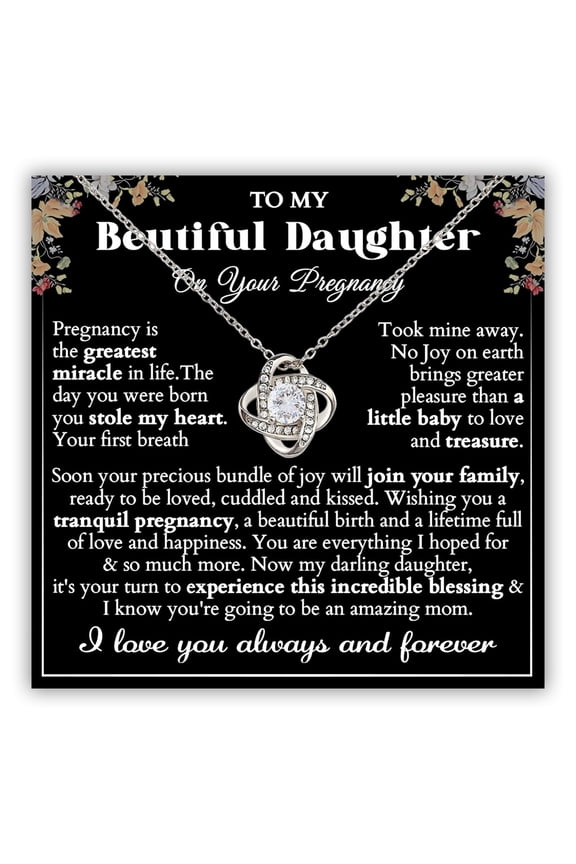 To My Pregnant Daughter: 'Mom To Be' Necklace - Pregnancy Congratulations, First Time Mom Necklace #1160, Gold Love Knot Necklace