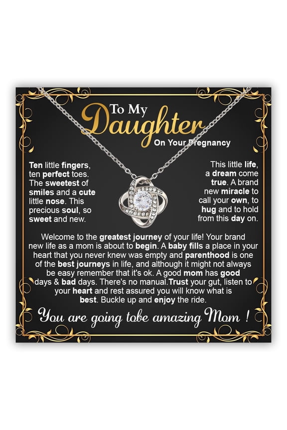 To My Pregnant Daughter Necklace - Mom & Dad'S First Time Mom - Pregnancy Congratulations #1239, White Love Knot Necklace