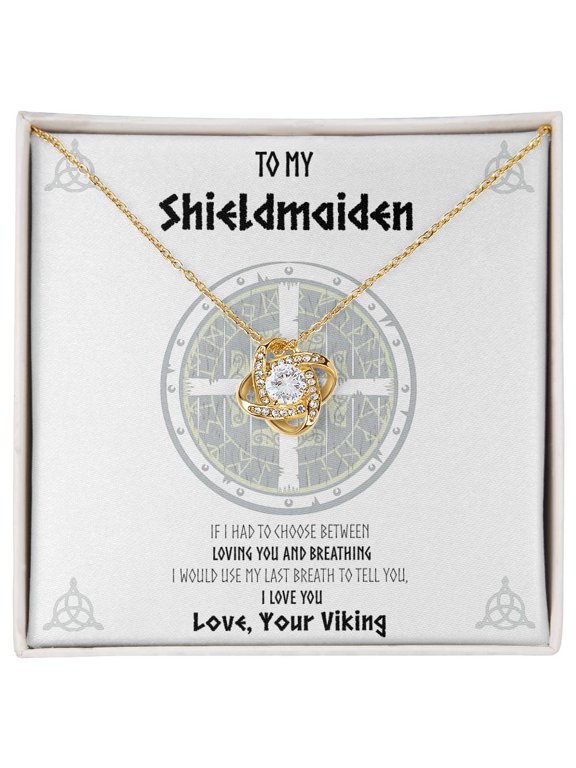 To My Shieldmaiden Beautiful Necklace, Message Card and Box, White Love Knot Necklace