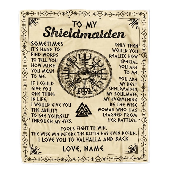 To My Shieldmaiden Blanket Viking Vintage I Love You To Valhalla Wife Girlfriend Birthday Anniversary Bed Fleece Blanket, 50x60in Fleece Blanket