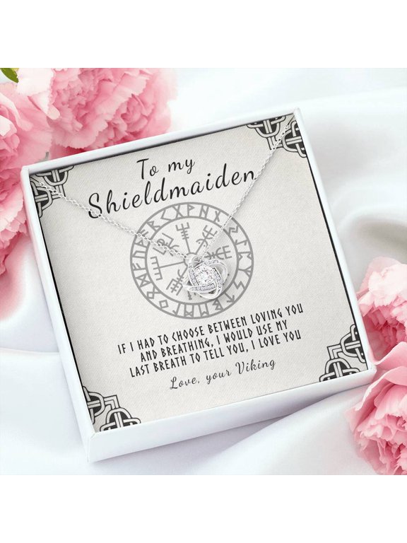 To My Shieldmaiden, I Use My Last Beathe To Tell You I Love You, Beautiful Necklace, Message Card and Box, Gold Love Knot Necklace