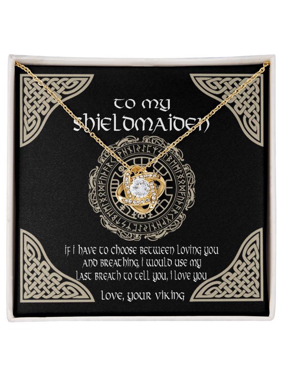 To My Shieldmaiden, Loveknot Beautiful Necklace, Message Card and Box, White Love Knot Necklace