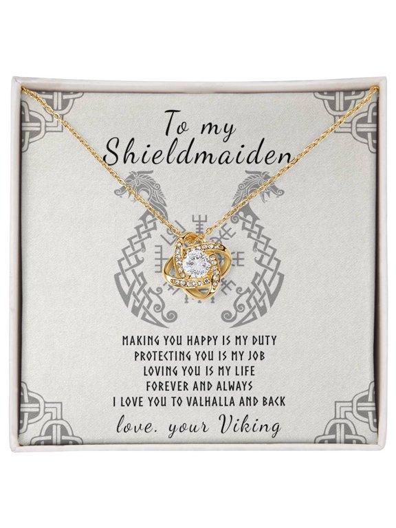 To My Shieldmaiden Necklace, Making You Happy Is My Duty Beautiful Necklace, Message Card and Box, Gold Love Knot Necklace