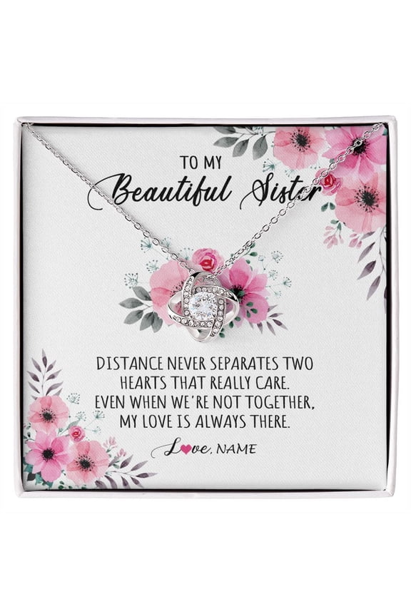 To My Sister Necklace My Love Is Always There, White Love Knot Necklace