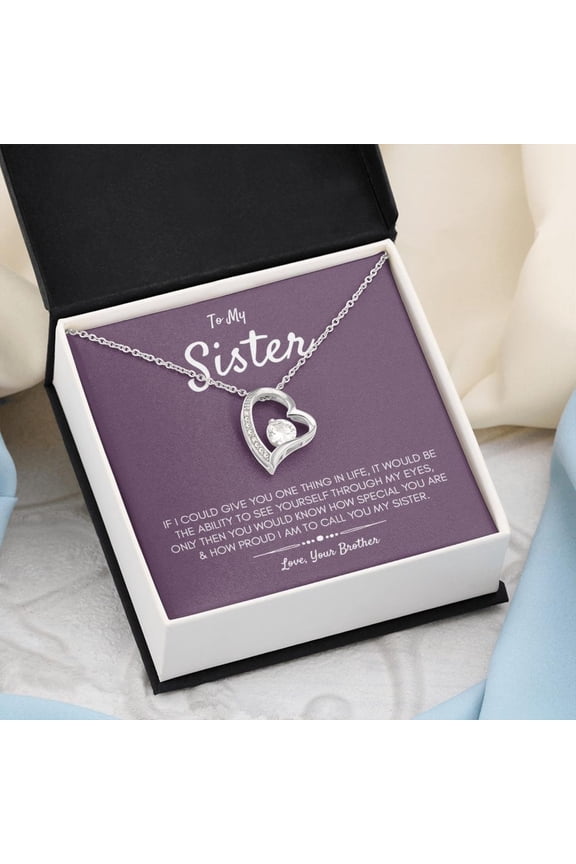 To My Sister Necklace With Message Card Surprise Birthday Or For Sister From Brother Meaningful Jewelry For Women, Gold Forever Love Necklace