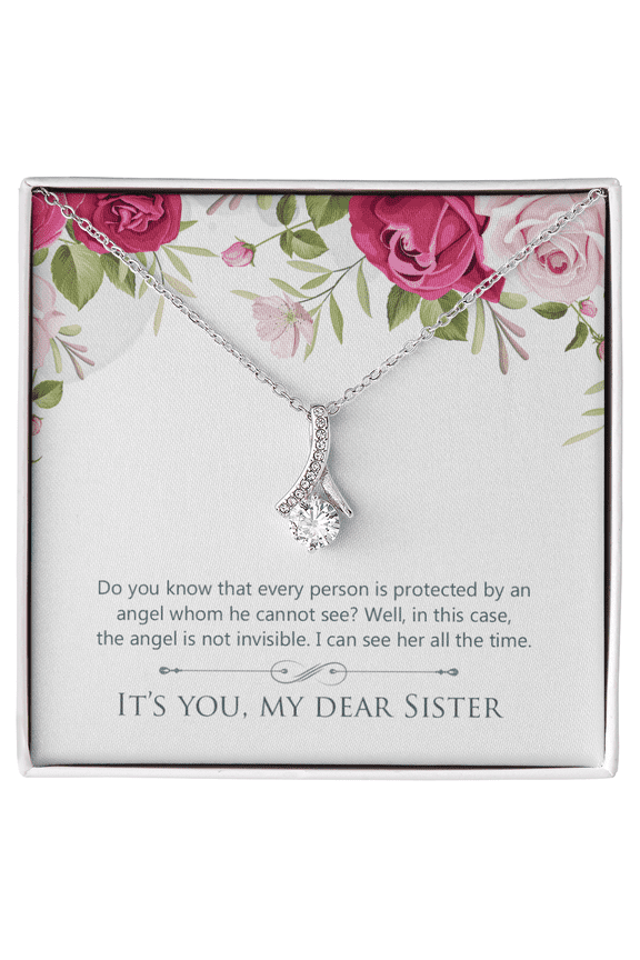 To My Sister Protected by an Angel Alluring Ribbon Necklace Message Card