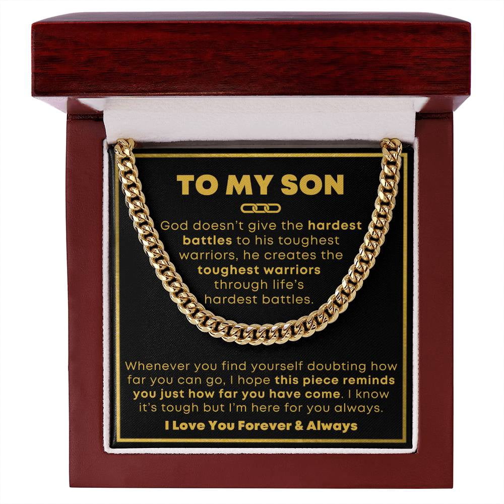 To My Son, A Tough Warrior, Cuban Link Chain, Stainless Steel or Yellow ...