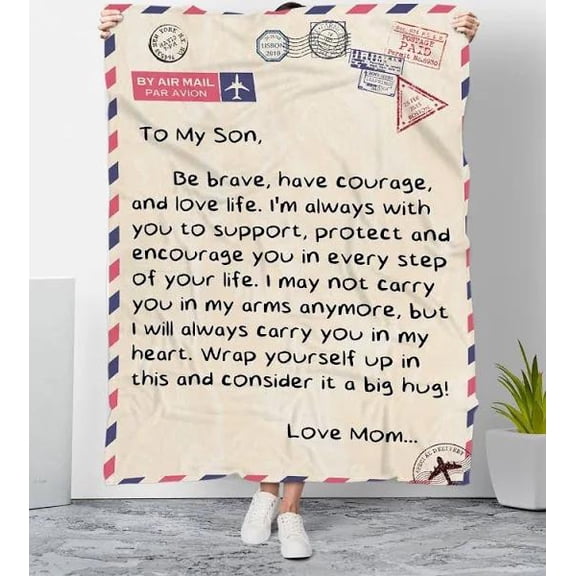 To My Son Be Brave Have Courage And Love Life Fleece Blanket Son From Mom Home Decor Bedding Couch Sofa Soft, 60x80in Fleece Blanket