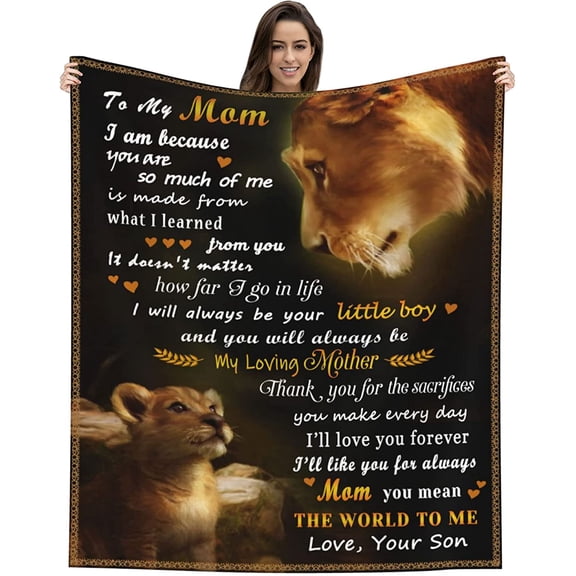 To My Son Blanket from Mom Love Letter Lion Son Gifts Soft Cozy Personalized Flannel Throw Blankets Fits Couch 50"x60"