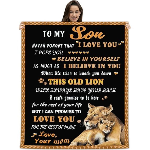 To My Son Blanket from Mom Love Letter Lion Son Gifts Soft Cozy Personalized Flannel Throw Blankets Fits Couch 50"x60"