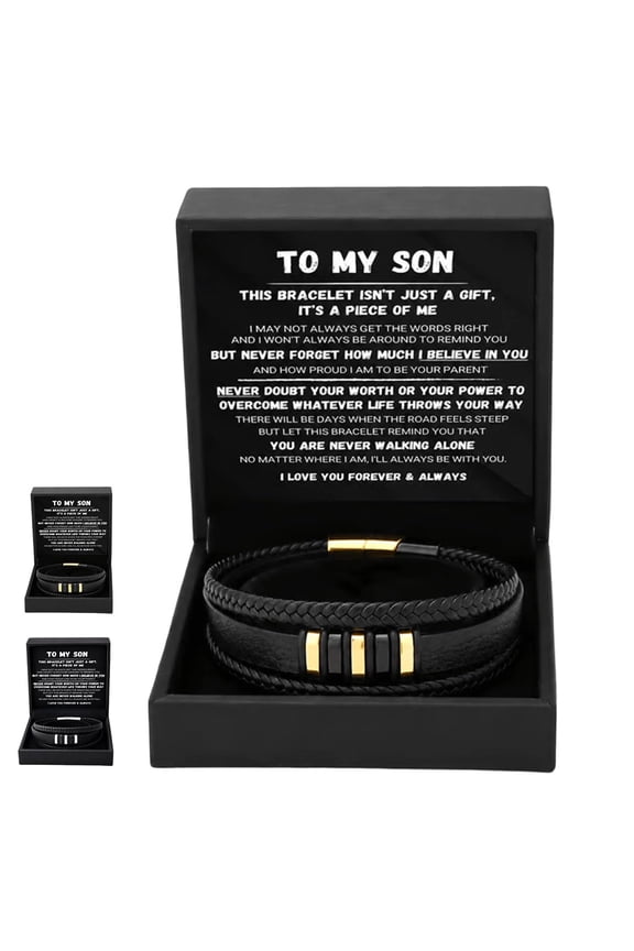 To My Son Bracelet Leather Steel 7.5" 1-Pack - Graduation Gifts for Him & Gifts for Him for Father's Day Gifts for Son