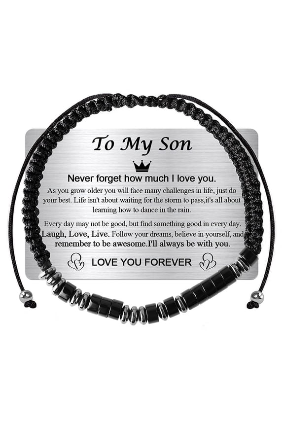 To My Son Bracelet from Mom,Morse Code Bracelets with Engraved Wallet Card,Adjustable Handmade Mens Beaded Bracelets easter basket stuffers