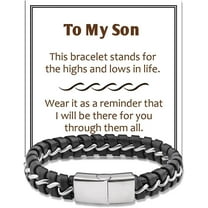 To My Son Bracelet from Mom Stainless Steel Leather Bracelet Gifts for Son Inspirational Birthday Gifts for Men