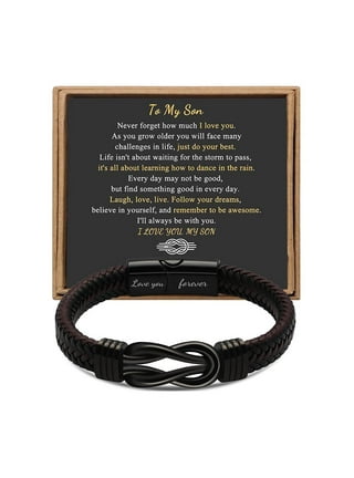 Mother and Son Forever Linked Together Braided Leather Bracelet, Men  Stainless Steel Interlocking Inspirational Wristband, Son Graduation  Birthday Gift from Mom 