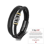 SHOLLY To My Son Braided Leather Bracelet 'I Will Always Be with You' Mens Double Rows Personalized Magnetic Closure Bracelets Handmade Cowhide Woven Bracelet