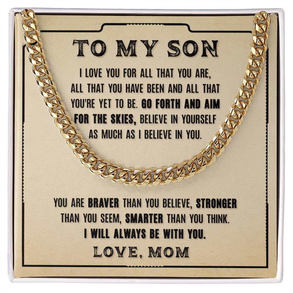 Chain Message Card To My Son, Cuban Link Chain, Stainless Steel or Yellow Gold, Message ...