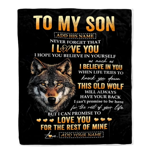 To My Son From Mom Mother Dad Father Blanket Old Wolf Love You Son Birthday Graduation Fleece Blanket, 30x40in Fleece Blanket