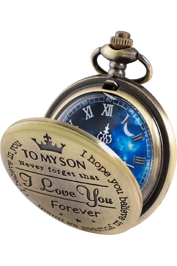 To My Son Grandson Pocket Watch Classic Vintage Quartz Pocket Watches with Chain for Men Birthday Christmas Gifts