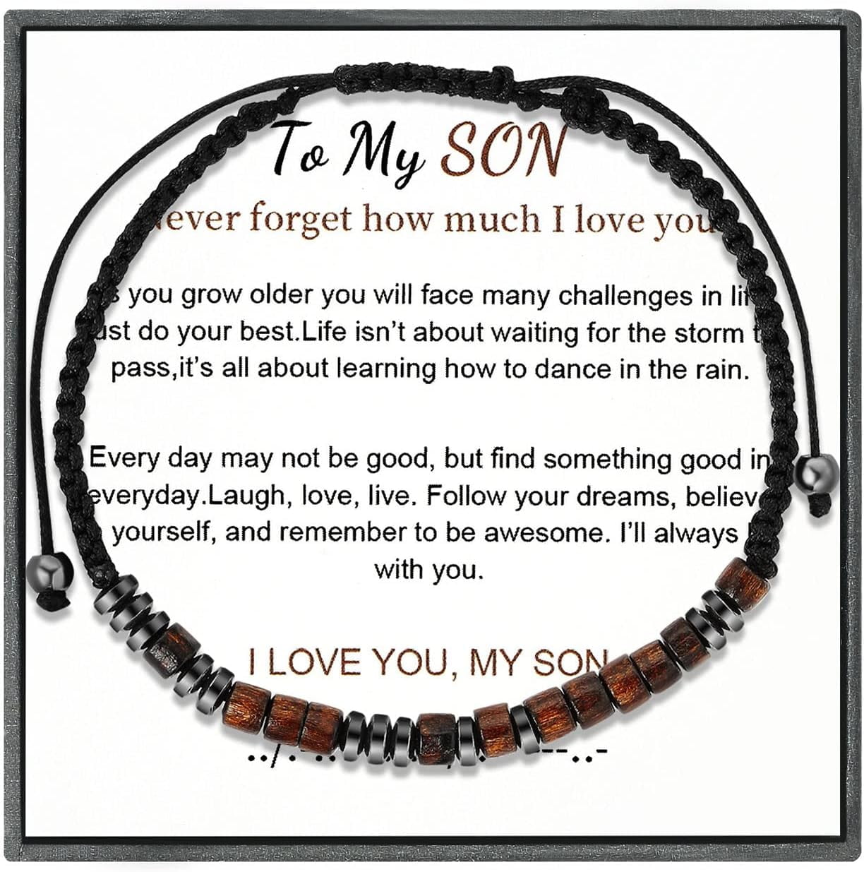 To My Son - I Love You Morse Code Bracelet, Adjustable Inspirational