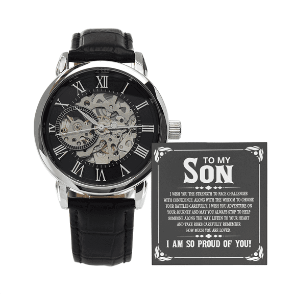 To My Son I Wish You The Strength Men's Openwork Watch With Mahogany Box