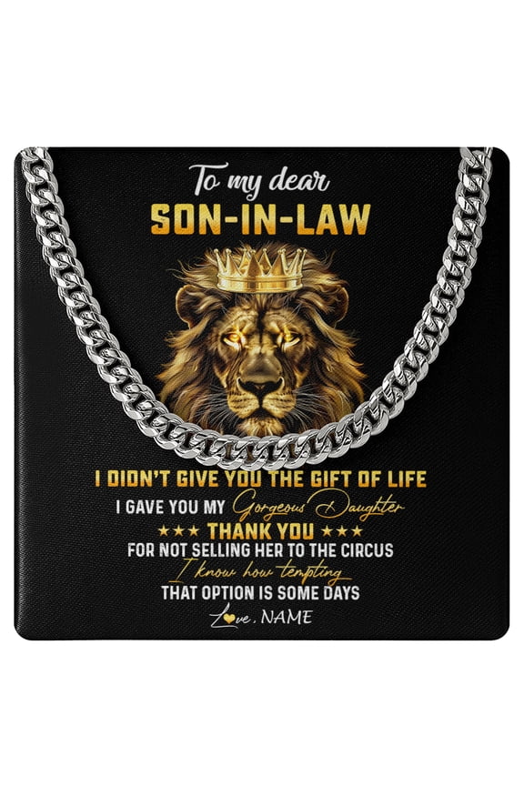 To My Son In Law Necklace Chosen With Love Lion, White Cuban Link Necklace