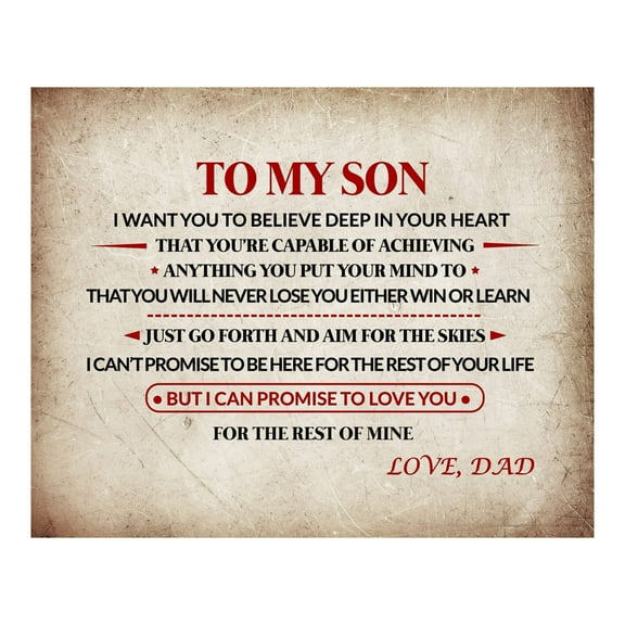 "To My Son - Love Dad" Wall Art Print poster Inspirational Family Print For Home Decor, Office Decor. Loving Message Wall Print From Father to Son