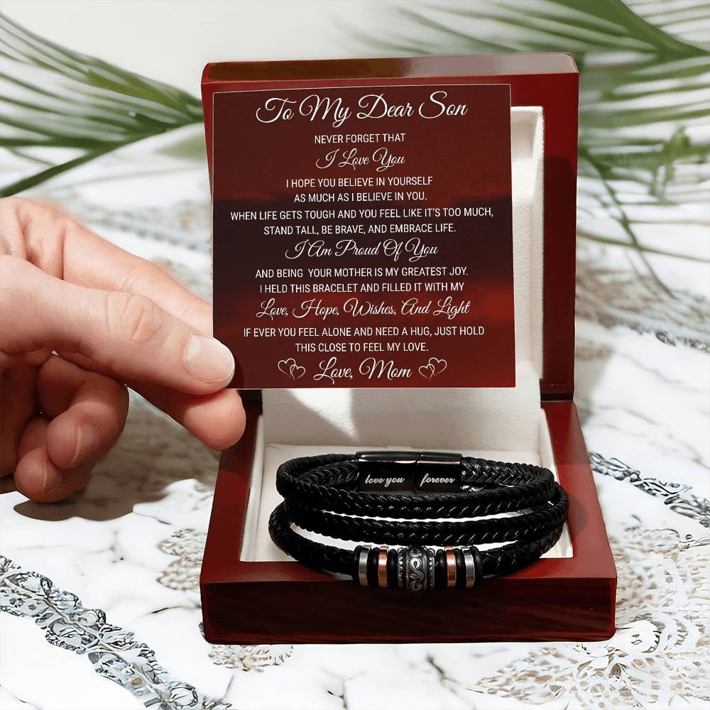 To My Son - Love You Forever Bracelet, Jewelry for Men with Heartfelt Message Card for Birthday, Graduation, or Christmas, Sentimental Gift from Mom