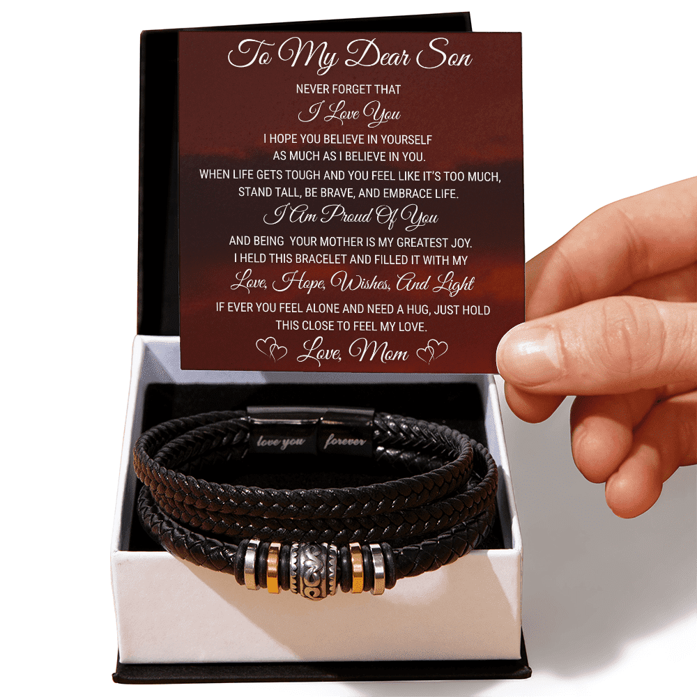 To My Son - Love You Forever Bracelet, Jewelry for Men with Heartfelt Message Card for Birthday, Graduation, or Christmas, Sentimental Gift from Mom