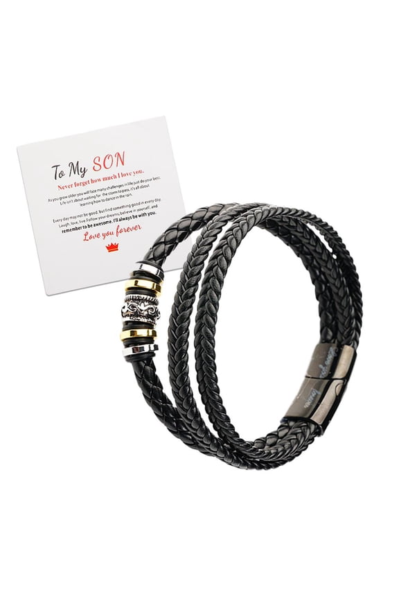 To My Son Love You Forever Leather Braided Bracelet + Card Gift Wristband M6K2