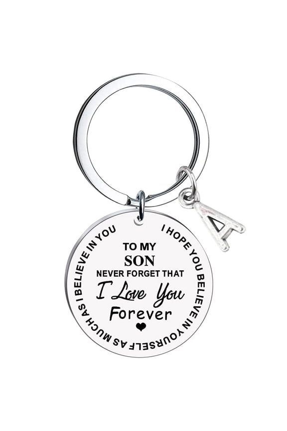 To My Son Message Keychain Stainless Steel Initial Last Name 26 Letter Family Inspirational Keychain Gift