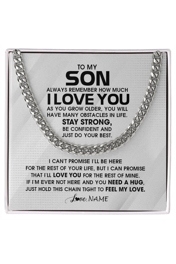 To My Son Necklace Always Remember I Love You, White Cuban Link Necklace
