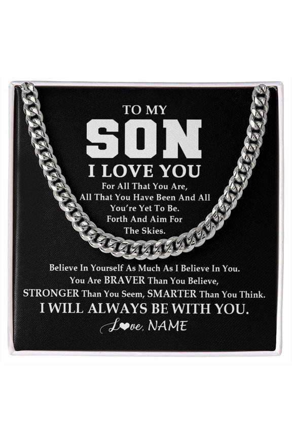 To My Son Necklace Believe In Yourself From Mom Dad, Gold Cuban Link Necklace