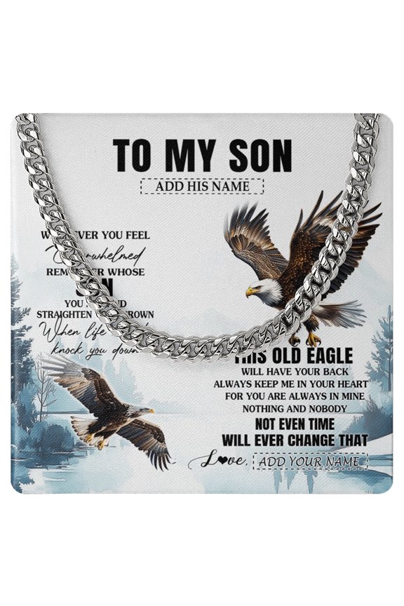 To My Son Necklace Eagle Strength, White Cuban Link Necklace