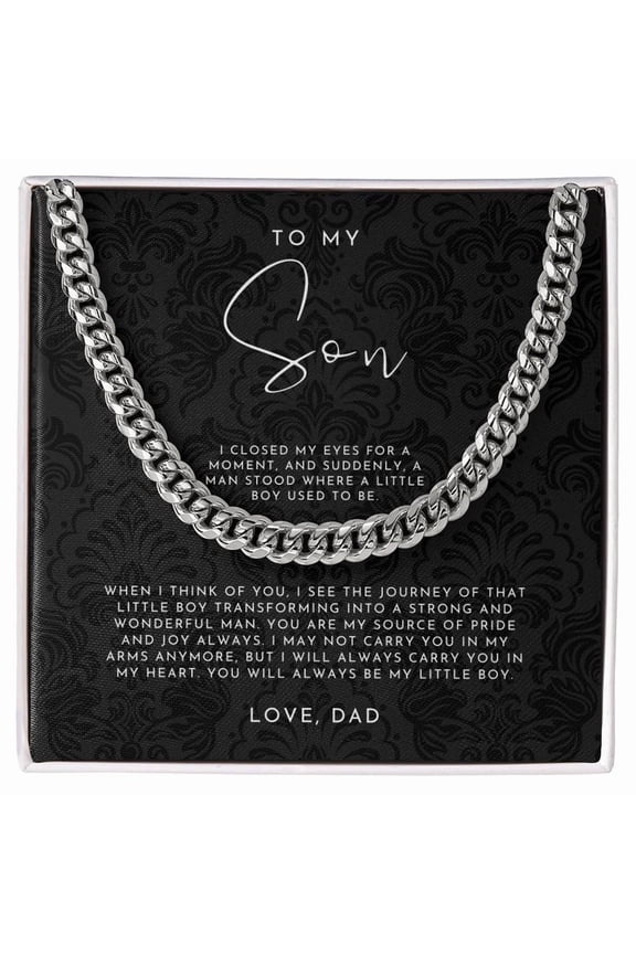 To My Son Necklace From Dad Cuban Link Chain Necklace Standard Box